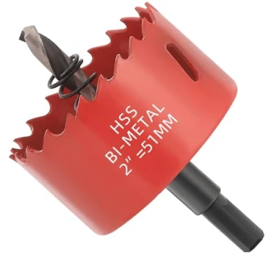 Abbildung von GARHWAL Bi Metall Lochsäge 51mm, Bohrkrone, Lochbohrer, mit Dreiecksschaft Adapter und Zentrierbohrer Präzises schnelles Schneiden von Holz, Kunststoff, Gipskarton, dünnen Metallplatten mehr