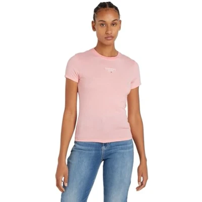 Abbildung von Tommy Jeans Damen T Shirt Kurzarm Slim Logo Rundhalsausschnitt, Rosa (Ballet Pink), 6XL