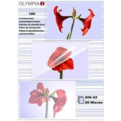 Abbildung von OLYMPIA OFFICE Prospekthülle Laminierfolien Set 80 Mikron DIN A5 100 Stück, 9167, Laminierfolien, A5, mic, glänzend, transparent, geeignet für alle Heißlaminiergeräte