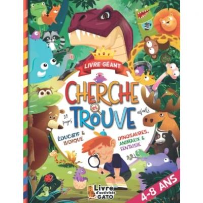 Abbildung von Cherche et Trouve Géant : Animaux, Dinosaures Fantaisie ! Livre enfant 4 8 ans éducatif: Grand de jeux d&#039;activités ludiques filles ... Cahier vacances maternelle Cp ce1 ce2