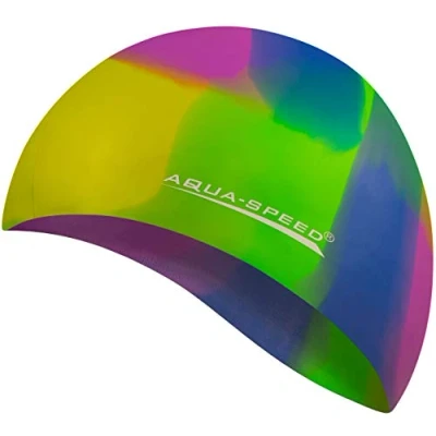 Abbildung von Aqua Speed Bunt Badekappe + Kleines Mikrofaserhandtuch Damen Herren Kinder Bademütze Badehaube wasserdichte Schwimmhaube Badehüte für Erwachsene Silikonbadekappe 25. / 73