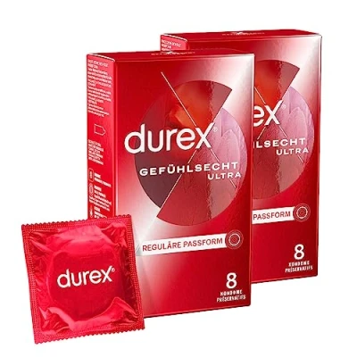 Abbildung von Durex Gefühlsecht Ultra Kondome Sensi Fit mit 20% dünnerem Material an der Spitze für intensiveres Empfinden 16er Pack (2 x 8 Stück)
