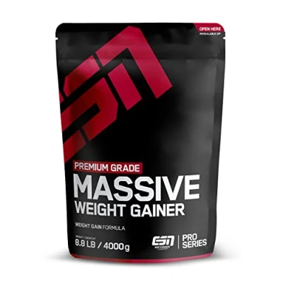 Abbildung von ESN Massive Weight Gainer, Vanilla Ice Cream, 4 kg, ideal für die Massephase, bis zu 536 kcal pro Portion, Pulver zum Masseaufbau und Zunehmen made in Germany
