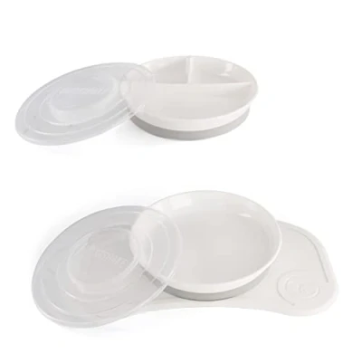 Abbildung von Twistshake Babygeschirrset Mini + Geteilter Teller Baby Saugteller Platzset (31x17cm) BPA Frei Esslernteller Weiß