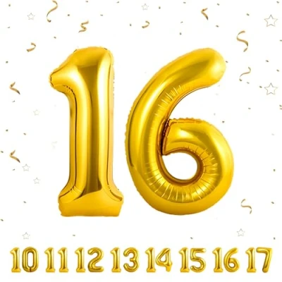 Abbildung von Geburtstag zahlen luftballon 16 jahre Gold Folienballon XXL Riesen in 40&quot; 101cm Geburtstagsdeko Ballon Zahl Deko zum .Fliegt mit Helium