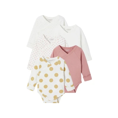 Abbildung von Bio Kollektion: 5er Pack mitwachsende Baby Wickelbodys mit Tupfen
