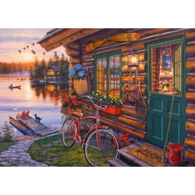 Abbildung von Schmidt Spiele Puzzle 1000 Teile Darrel Bush Seehütte mit Fahrrad 58531, Puzzleteile