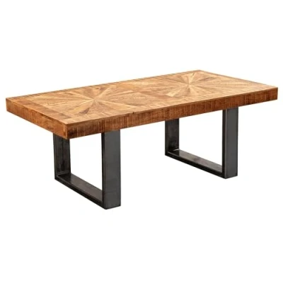 Abbildung von FINEBUY Couchtisch FB54897 (Mango Massivholz 105x40x55 cm Tisch Metallgestell), Wohnzimmertisch Rechteckig, Kaffeetisch Modern