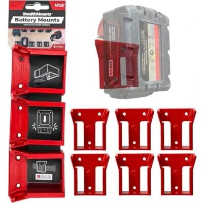 Abbildung von StealthMounts Akkuhalter für Milwaukee M18 Kabellose Akkuhalterung 18V Elektrowerkzeuge 6er Pack Rote Akku Organizer