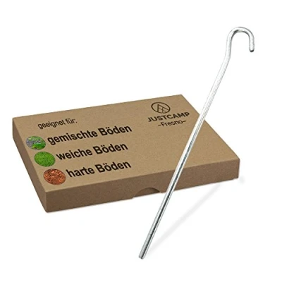Abbildung von JUSTCAMP Zeltheringe Fresno, Erdnägel, Heringe Rund, Stahl, verzinkt 30 cm [12 Stück]