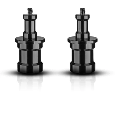 Abbildung von Walimex pro 2er Set TV Zapfen 28 mm kurz 5/8 Zoll Spigot und 1/4 Adapter für Lampenstative mit 28mm Anschluss, (16mm Zapfen) + Gewinde, Stahl vernickelt
