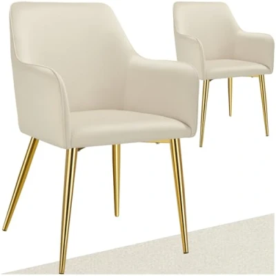 Abbildung von tectake® 2er Set Stuhl, Esszimmerstühle, ergonomischer Samt Stuhl Sessel, Möbel für Wohnzimmer, Armlehnstuhl Esstisch, als Küchenstuhl, Essstühle skandinavisch, Schalenstuhl modern beige