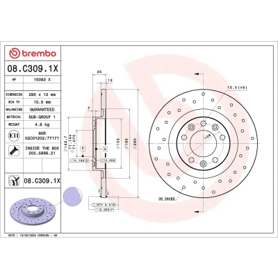 Abbildung von BREMBO Bremsscheibe PEUGEOT: 308 II Schrägheck, SW 2, 3008 SUV, CITROËN: C4 Picasso 1, Grand Spacetourer, OPEL: Grandland X