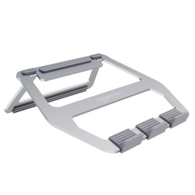 Abbildung von Amazon Basics Zusammenklappbarer Aluminiumständer für Laptops bis 38 cm (15 Zoll), Silberfarben