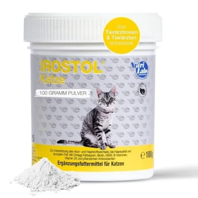 Abbildung von NutriLabs Irostol® Pulver für Katzen 100 g Nahrungsergänzung mit MSM, Biotin &amp; Omegafettsäuren wichtige Vitamine Gesundheitsprodukte Fellpflege Katze