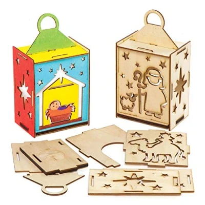 Abbildung von Baker Ross AX558 Weihnachtskrippe Laterne Bastelset aus Holz 3er Pack, Holzlaterne für Mädchen zum Basteln und Bemalen