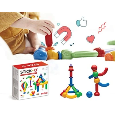 Abbildung von Stick O magnetische Bausteine für Kinder ab 1 Jahre, kreatives Konstruktionsspielzeug, Lernspielzeug mit Magnet, 36 Modelle Mädchen und Jungen, Montessori Spielzeug, 30 Teile Set,