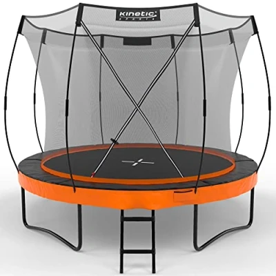 Abbildung von KINETIC SPORTS Trampolin Outdoor 305 cm &#039;Ultimate Pro&#039; TÜV Rheinland geprüft, Designed in Germany, Fiberglas Netzstangen, AirMAXX Technologie, Premium Gartentrampolin Kindertrampolin, Sunset Orange