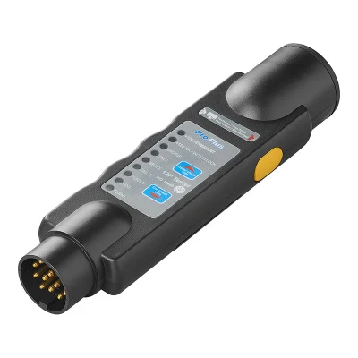 Abbildung von Steckertester 13 polig 12 V. Prüft Blinker, Rücklicht, Bremslicht, Rückfahrlicht und Nebelschlussleuchte. Wird mit 9 Volt Batterien betrieben. ( nicht