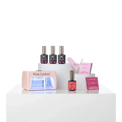 Abbildung von Pink Gellac Gelnägel Starterset Dashing Glace Shellac mit LED Lampe Hochwertiges Set 15 ml und Rot Nagellack für Nägel in Salonqualität