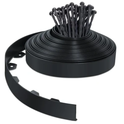 Abbildung von VOUNOT Flexible Rasenkante Kunststoff, mit 40 Erdanker, Länge 20m Höhe 5cm, Schwarz