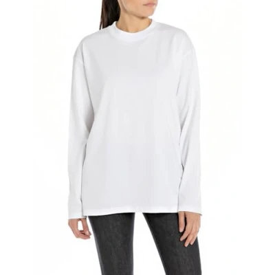Abbildung von Replay Damen Langarmshirt aus Baumwolle, White 001 (Weiß), S
