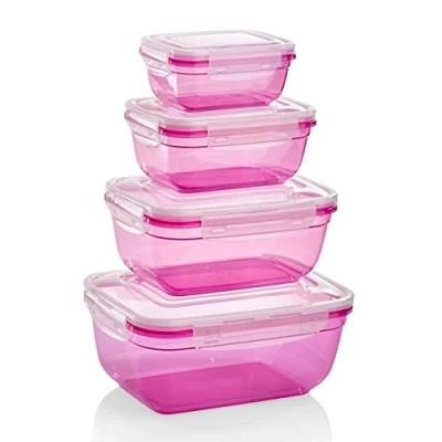 Abbildung von Grizzly 4er Set Frischhaltedosen (0,4L, 0,8L, 1,4L, 2,3L), rechteckig, Kunststoff, 100% Luft /wasserdicht, mikrowellengeeignete Vorratsdosen, Berry
