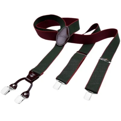 Abbildung von DonDon Hosenträger für Herren 3,5 cm breit 4 Clips mit braunem Leder längenverstellbar (1 St) Y Form, verstellbar Clipverschluß, elastisch