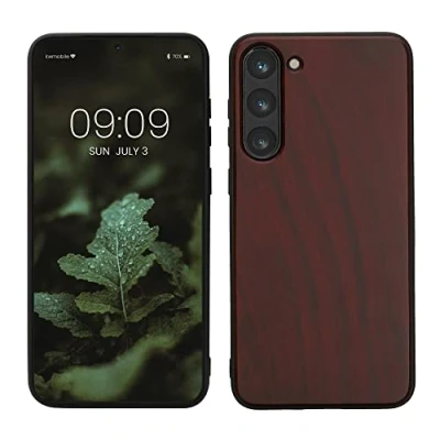 Abbildung von kwmobile Hülle kompatibel mit Samsung Galaxy S23 Plus Holz Case stoßfestes Handy Cover TPU Handyhülle in Dunkelrot