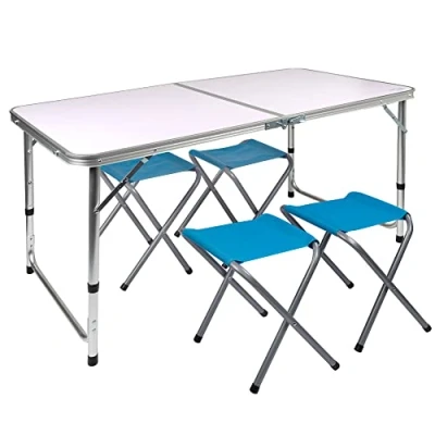 Abbildung von AKTIVE Tragbarer Klapptisch Camping für 4 Personen, höhenverstellbar, inklusive Hockern, den Garten, mit Stühlen, Set Klapptische und Stühle (52893)