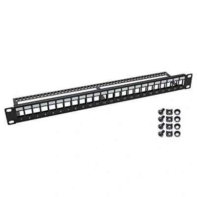Abbildung von HMF 66445 02 UTP Keystone Patchpanel für Serverschrank 19 Zoll 1 HE 24 Ports RJ45 Schwarz