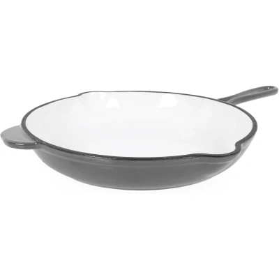 Abbildung von ECHTWERK Bratpfanne aus Gusseisen mit Emaille Beschichtung, Gusseisenpfanne, Ofenpfanne zwei Griffen und Ausgießer, Für Backöfen, Grill, BBQ Induktion geeignet, Ø 26,5 cm, Grau