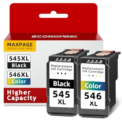Abbildung von Economink 545 546 XL Multipack, Patronen Kompatibel für Canon Druckerpatrone 546, PG 545XL Schwarz, CL 546XL Farbe. Geeignet PIXMA TS3300, TS3150, TS3350, TS3400, TS4500 Drucker.
