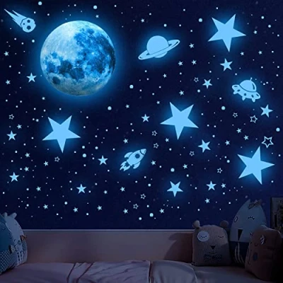 Abbildung von 603 Stück Leuchtsterne Kinderzimmer Sterne Mond Leuchtend Aufkleber Wandsticker Selbstklebend kinder Planeten Sonnensystem Rakete Wand Sternenhimmel Leuchtsticker Schlafzimmer Wandtattoo