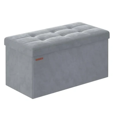 Abbildung von SONGMICS Sitzhocker mit Stauraum, klappbare Sitzbank, 38 x 76 cm Fußbank, Aufbewahrungsbox, bis 300 kg belastbar, für Wohnzimmer Schlafzimmer Flur, Taubengrau LSF247G02