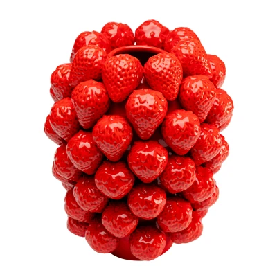 Abbildung von Kare Design Vase Strawberries, Rot, Erdbeeren, handgearbeitet, Unikat, Porzellan Glasiert, Groß, Dekorationsvase, Tischvase, Blumenvase fürs Wohnzimmer, Accessoire, 30x25x25 cm (H/B/T)
