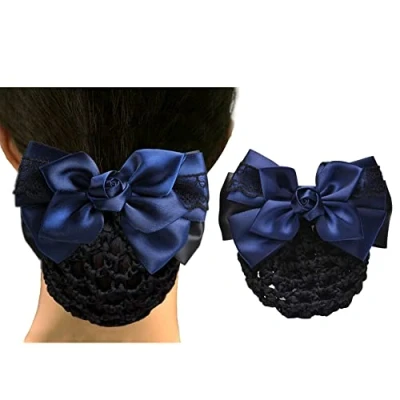 Abbildung von Haarknoten Abdeckung für Damen, Haarnetz, Schleife, Dekoration, Satin Haarspange, französische Blumen Haarschmuck Banken, Hotels, Restaurant Mitarbeiter (blau)