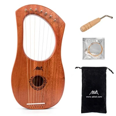 Abbildung von AKLOT Lyre Harfe, 7 Metallsaiten Knochen Sattel Mahagoni Lauge Harfen mit Stimmschlüssel und schwarzer Gigbag