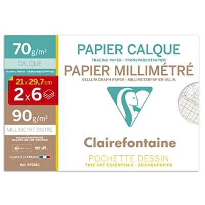 Abbildung von Clairefontaine 97528C Mappe (6 Bögen Millimeterpapier und 6 Transparentpapier, ideal für technische Zeichnen, 12 Bögen, DIN a4, 21 x 29,7 cm, 70 g)