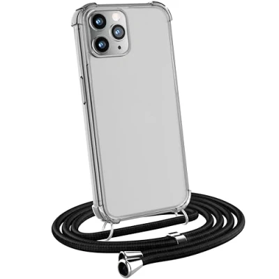 Abbildung von MyGadget Handykette für iPhone 11 Pro Max [ TPU Hülle mit verstellbaren Band ] Handyhülle Handyband zum Umhängen Kordel Schnur Case Schutzhülle Schwarz