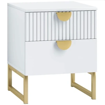 Abbildung von HOMCOM Nachttisch mit 2 Schubladen, Beistelltisch, Nachtschrank Griffe in Goldoptik, Nachtkommode für Schlafzimmer, Wohnzimmer, 40 x 50 cm, Weiß