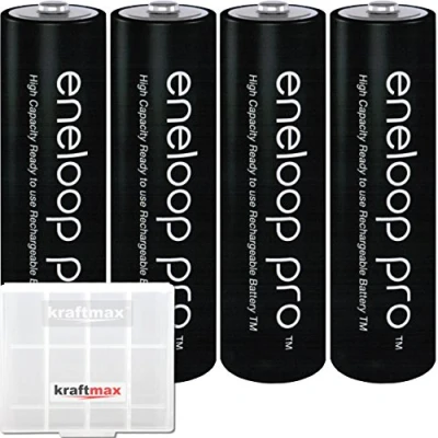 Abbildung von 4er Pack Eneloop XX Pro Mignon AA Akkus 2550 mAh (min. 2450 mAh) HR 3UWXB inkl. hochwertiger Kraftmax Akkubox