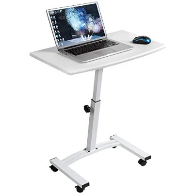 Abbildung von Tatkraft Cheer 10345 Laptoptisch rollbar, Arbeitstisch Mobil Stahl, MDF Holz Weiß, Schwarz Höhenverstellbar, Schnellmontage 60x40x51.5 84CM