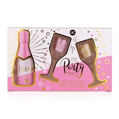 Abbildung von Accentra Geschenkset LET&#039;S CELEBRATE für Frauen in schöner Geschenkbox, 150ml Duschgel, 2 x Shotglas Sektglasform (je 2.5cl), Pflegeset &amp; Mädchen zum Geburtstag besonderen Anlässen