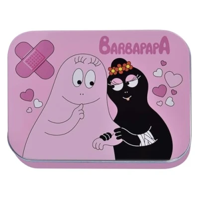 Abbildung von Barbapapa Kinderpflaster Lizensiertes Produkt 6 Stück Metall Box 24 Pflaster Schönes Design Aufbewahrungsbox für Kinder Geeignet Rucksack Handtasche