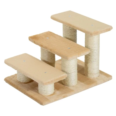Abbildung von PawHut Kratzbaum Tiertreppe Katzentreppe Hundetreppe 3 Stufen Treppe Plüsch Creme, 45L x 35B 34H cm