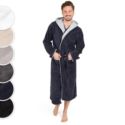 Abbildung von Blumtal Bademantel Herren, Baumwolle, mit gefütterter Kapuze, samtigen Frottee Velours, Oeko TEX® Zertifiziert