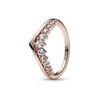 Abbildung von PANDORA Timeless Wishbone Schwebender Pavé Ring mit 14 Karat rosévergoldeter Metalllegierung und Cubic Zirkonia Collection, Größe 56, 182320C01 56