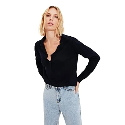 Abbildung von Trendyol Damen Navy Blue Polo Neck Knitwear Sweatshirt Sweater, Navy, L EU