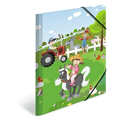 Abbildung von HERMA 19824 Sammelmappe A4 Kindergarten Bauernhof, Kinder Eckspanner Mappe aus Pappe mit Innendruck &amp; Gummizug, stabile Einschlagmappe Karton für Jungen Mädchen